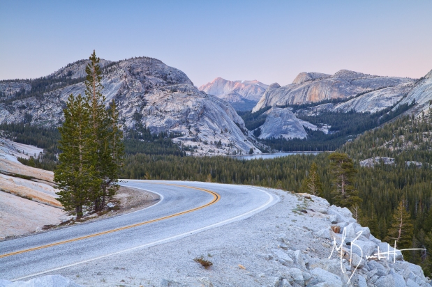 Our first day in the park was spent along Tioga Pass road w/ a sunset destination of Olmsted Point. We had packed all the camera gear, a few snack, and a couple beers to enjoy while sitting for a couple hours and watch the light change. I wondered over to the road just before the last light of the day I really liked this composition with the curved road and dramatic peaks w/ just a hint of light on them.