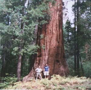 My dad & I standing in front of a massive sequoia tree on our 2002 road trip out west.